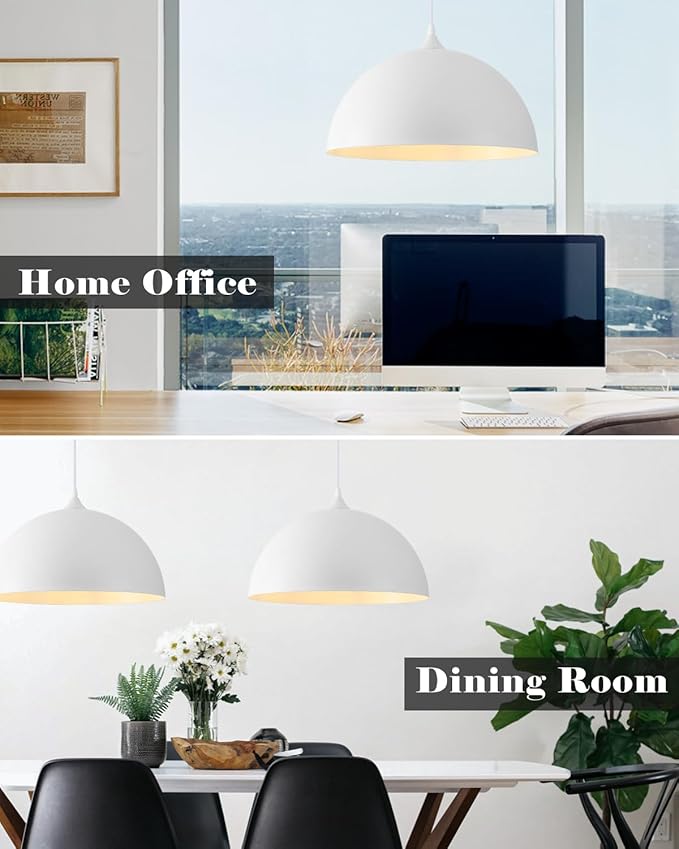 Oversize White Pendant Lights Kitchen Island, 16 Inch White Dome Pendant Light, Modern Farmhouse Pendant Light for Kitchen Island, Dining Room, Cafe, Bar, 3 Packs