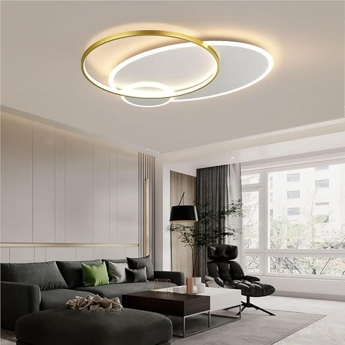 Modern Minimalist Flush Mount Ceiling Light Ultra Thin Three Color Dimmable Recessed Lamp for Bedroom Living Room Study(Gold,19.7in)