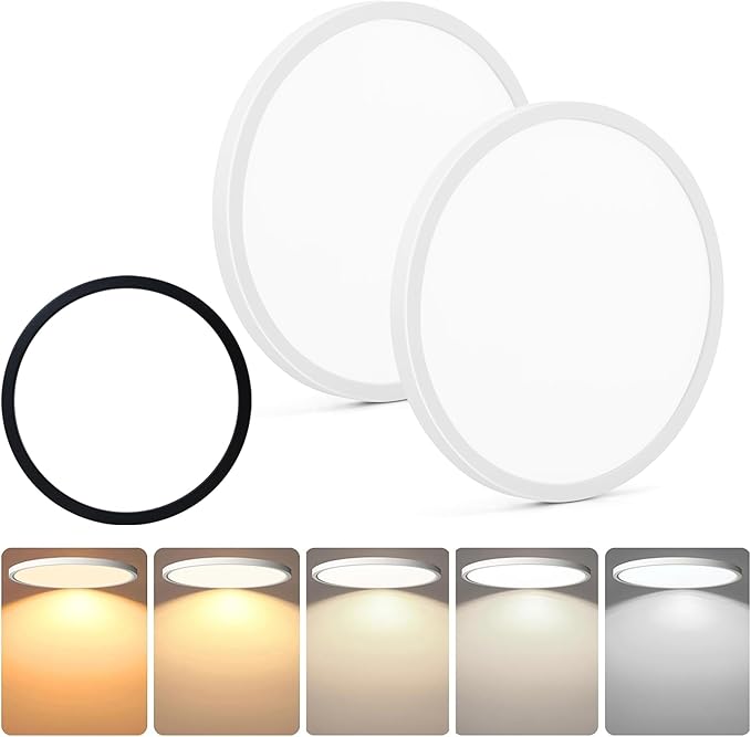 2 Pack 12 Inch LED Dimmable Flush Mount Ceiling Light Fixture, 24W 5CCT (2700K-5000K) Selectable Modern Ceiling Light Close to Ceiling Light,for Bedroom, Kitchen, Bathroom, Hallway