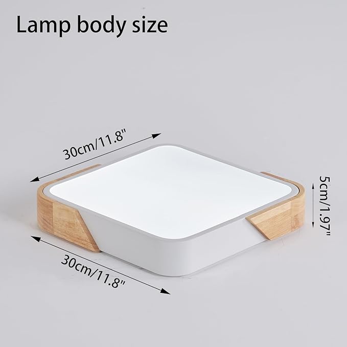 Ceiling Light Fixture, 24W LED Flush Mount, Wood Modern Luminaire Plafonnier for Bedroom Living Room, 12 Inch, Cool White 6500K