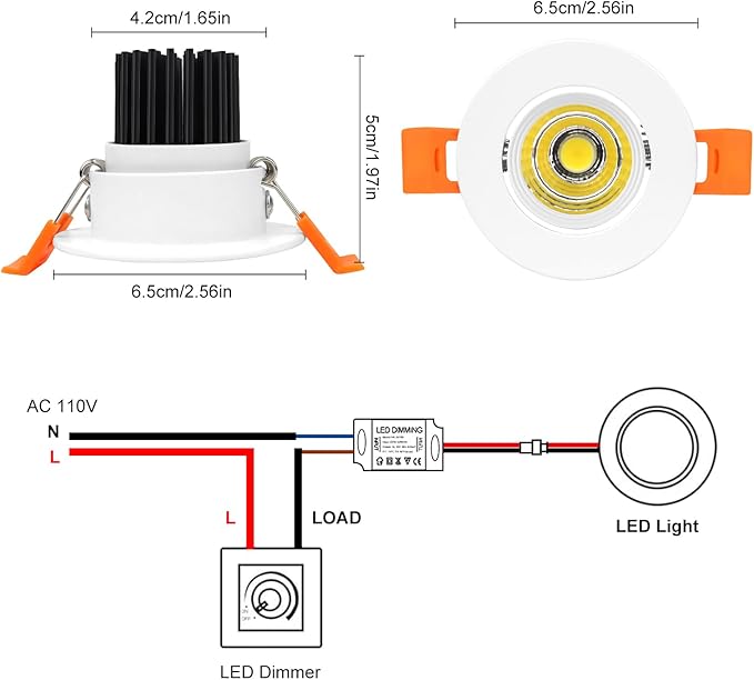 inShareplus 2 Inch LED Downlight, 3W Recessed Lighting COB Dimmable, 5000K Daylight White, CRI80, Ceiling Lights with LED Driver, 12 Pack