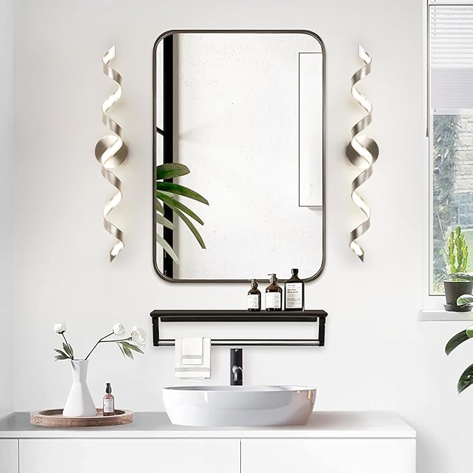 LED Modern Bathroom Vanity Light Fixtures, 31 inch Brushed Nickel Wall Lamp Bedroom 4000K, Spiral Design Wall Sconce for Mirror, Living Room, Bedroom, Hallway 20W
