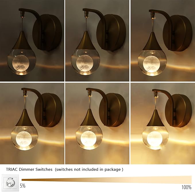 Sedelan Moon Wall Light, Crystal Wall Sconces Indoor, Modern LED Bedside Wall Lamps, 5W Dimmable Globe Wall Lights for Living Room Bathroom Sconce Corridor Stairwell, Brass
