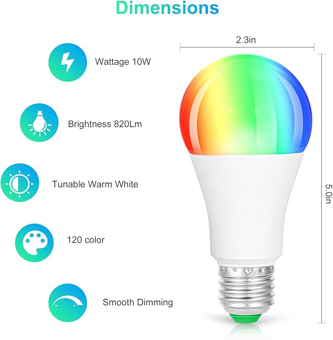 SUNNEST LED Light Bulbs, 4 Pack Dimmable E26 LED Light Bulb, 10W RGBW Color Changing Light Bulb with Remote Control, Decorative Lights, Mood Light Bulb, Great for Home Decor, Stage, Party and More
