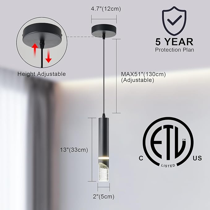 Pendant Lights Kitchen Island Dimmable LED Kitchen Lighting Matte Black Hanging Light fixtures Bubble Crystal Mini Pendant Light, Modern Pendant Ligh(3 Pack)