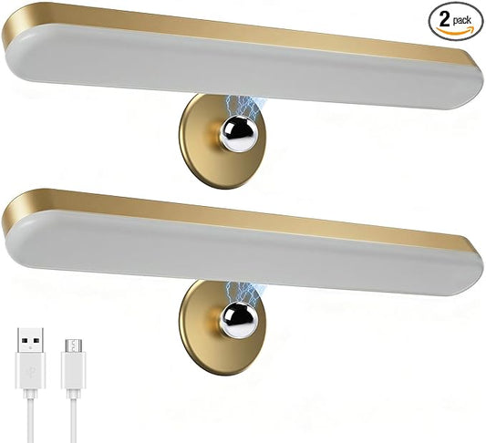 Benreom 2 Pack Wireless Vanity Lights for Mirror, Rechargeable Battery Operated Makeup Light, Adjustable Light Bar, Magnetic Stick on LED Lighting Bathroom Decor Accessories, Gold