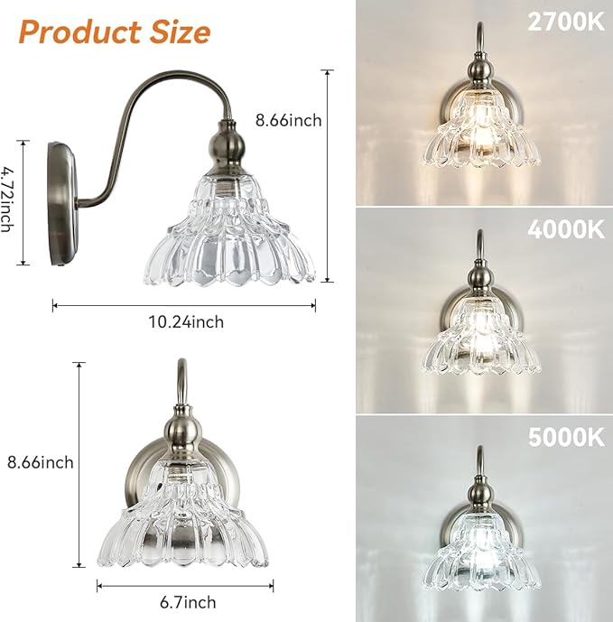 Brushed Nickel Wall Sconces Bathroom Wall Light Fixtures Modern Vanity Lights for Bathroom Bedroom