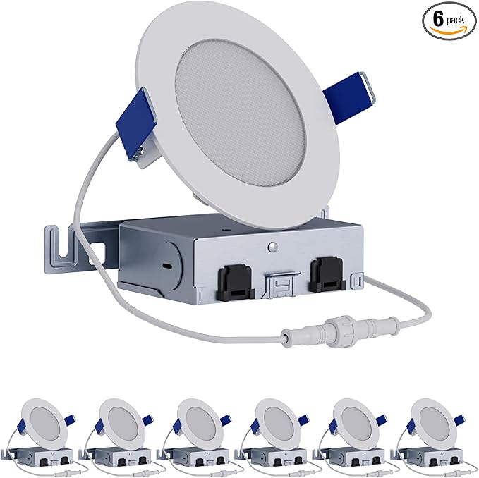 HALO HLB 4 inch LED Recessed Ceiling Light Canless Dimmable Selectable Lumens and Selectable Color 27/30/35/40/5000K 6-Pack Wet Location Indoor Outdoor Airtight HLB4LSFS5-6PK