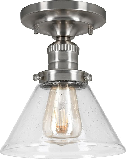 Design House Augustin Ceiling Light, 1-Light, Semi-Flush, Seeded Glass Glow, Dimmable, E26 Socket, Durable Metal Frame, Satin Nickel, 7.9 in L x x 7.9 in W x 9.1 in H, 589069-SN