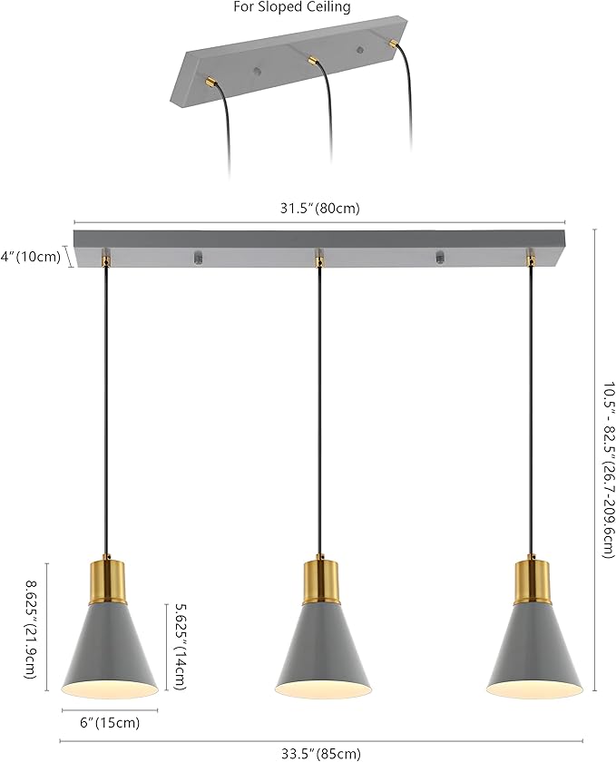 JONATHAN Y 33.5" Gray/Brass Gold Apollo Mid-Century Modern Iron LED Pendant, Black Metal Shade, Adjustable Hanging Ceiling Light for Kitchen Island, Hallway, LED Bulb Included (JYL6134C)
