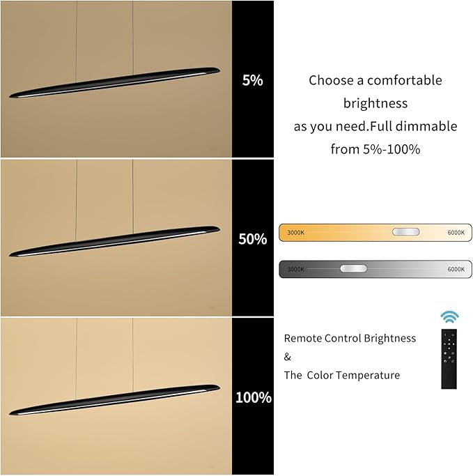 YISDESIGN 39" Wood LED Linear Pendant Light Black Linear Pendant Dinning Room Hanging Lights LED Dimmable Chandeliers 24w for Dining Room Pool Table Lights Kitchen Island Light Black