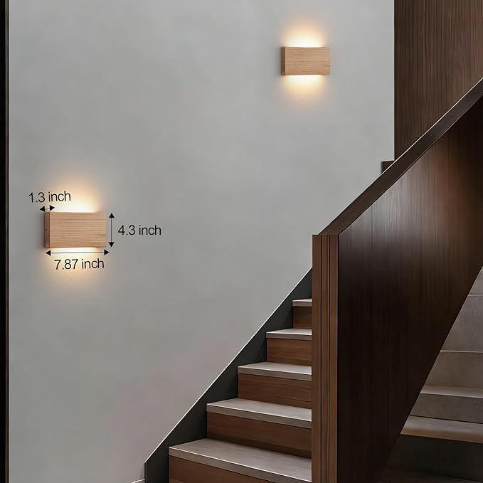 Wood Wall Sconce Indoor Wall Lights Hardwired 2 Pack Up and Down Wall Mount Light for Living Room Bedroom Hallway Lights，wall sconces Set of Two，led Lights for Bed，Light for Bedroom