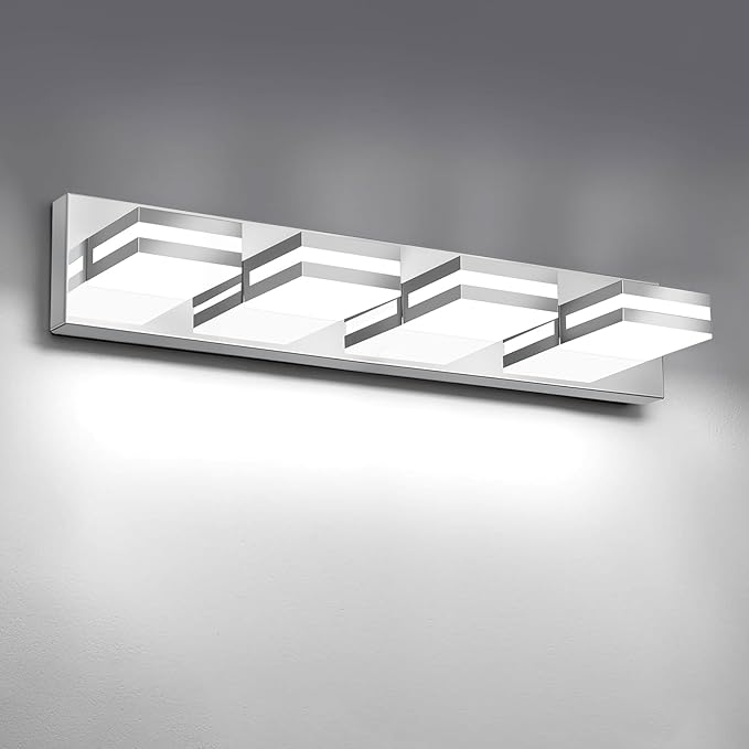 IZORRO LED Modern Bathroom Lights Fixtures(4-Light,Dimmable,360°Rotate),Chrome Acrylic Wall Lighting,Vanity Lights for Bathroom Over Mirror - 6000k 24In （No Assembly Required）
