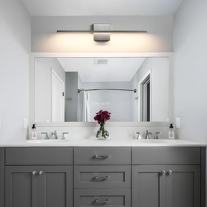 Bathroom Light Fixtures Over Mirror - 24inch Dimmable Brushed Nickel Vanity Lights for Bathroom 18W LED Vanity Light Bar 3500K Modern Wall Sconce Lighting for Mural