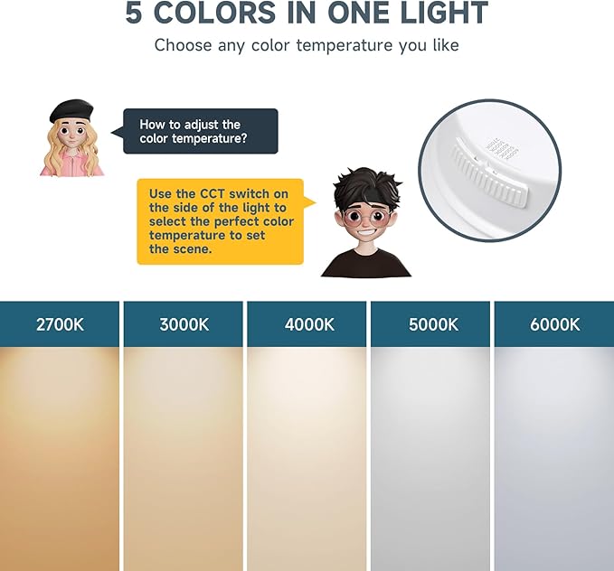 ECOELER 5/6 Inch LED Can Lights Retrofit Recessed Lighting, 2700K-6000K 5CCT Selectable Recessed Lights, 16.5W 1200Lm, LED Dimmable Downlight for Kitchen, Bathroom, ETL & FCC Listed, 6 Pack