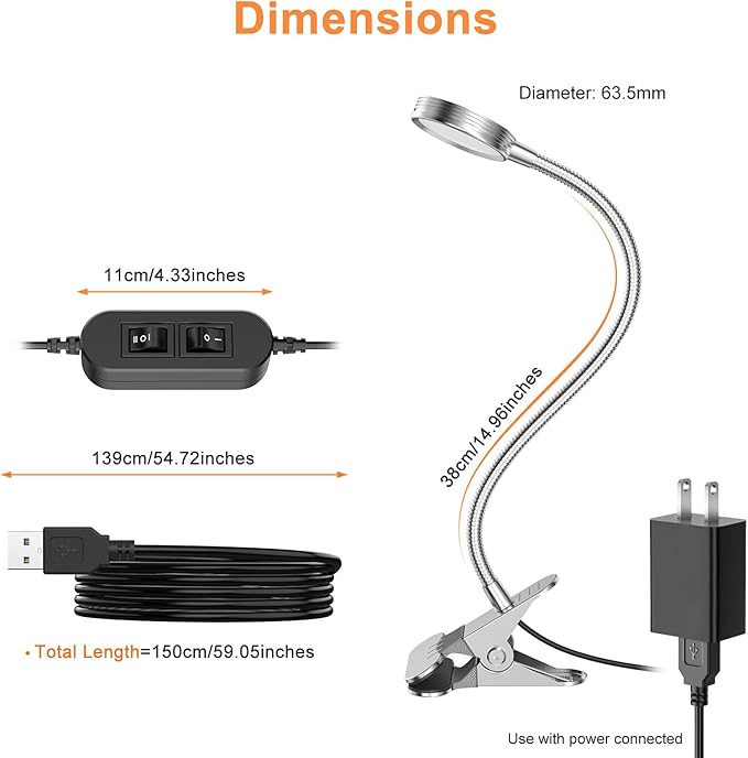 LEPOWER Clip on Light/Reading Light/Book Lights/Desk Lamp Color Changeable/Night Lights Clip on for Desk, Bed Headboard and Computers, Adapter Included, Silver