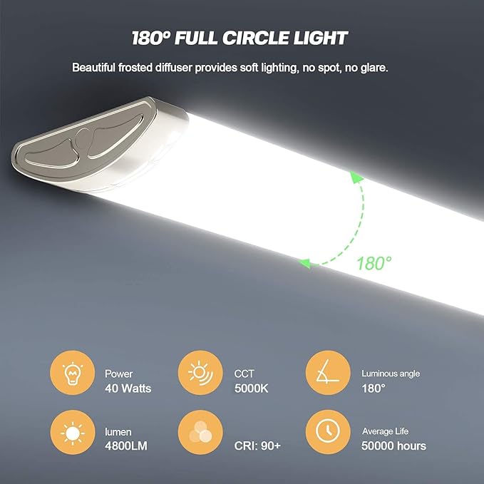 Dimmable 4FT LED Kitchen Puff Ceiling Lights, 40W, 4800LM, 5000K, 4 Foot LED Linear Fixture 48 Inch Flush Mount Wraparound Shop Light for Garage, Office, Fluorescent Tube Replacement