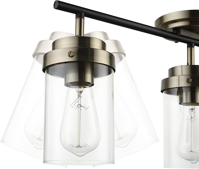 GLOBE Electric 59673 3-Light Track Lighting, Antique Brass, Matte Black Bar, Clear Glass Shades, Lighting for Kitchen, Bathroom, Bedroom, or Dining Room, Living Room Ceiling Lights, Light Fixture