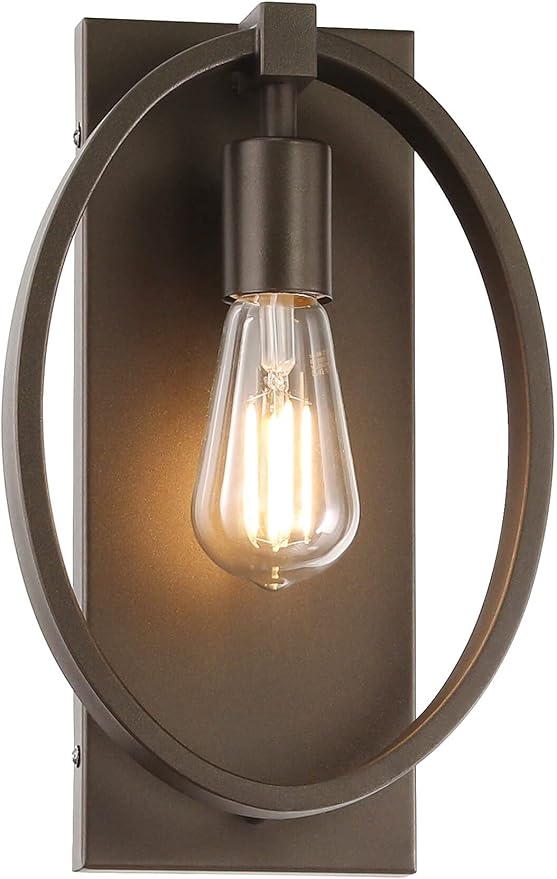 XiNBEi Lighting Sconces Wall Lighting, Farmhouse Bathroom Sconce Light with Oval Iron Frame Single Dark Bronze Wall Sconce for Hallway Bedroom Living Room XB-W1273-DB