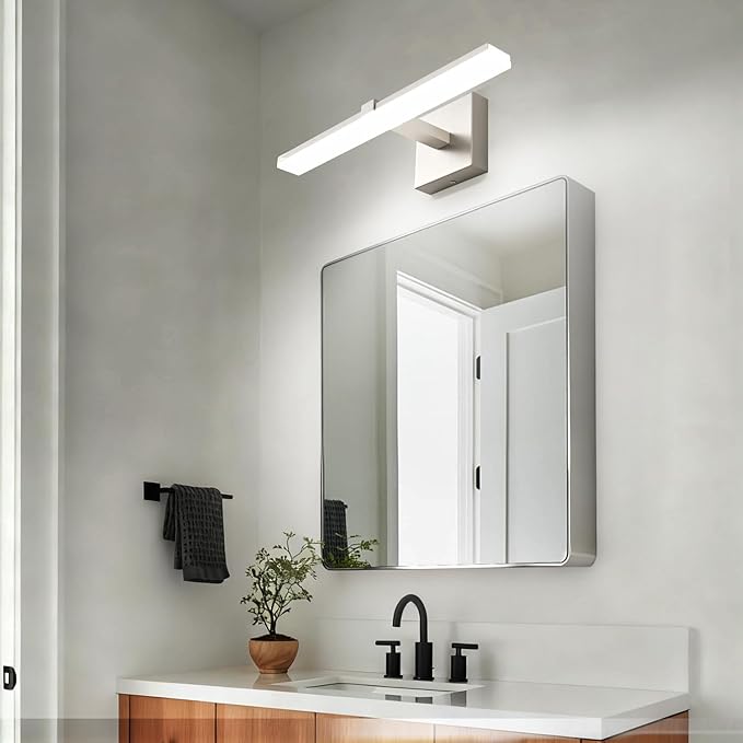 ZUZITO 18 Inch Bathroom Vanity Light Over Mirror Brushed Nickel Arm Extra Wide LED Bar 6000K Daylight ETL IP44 CRI85+