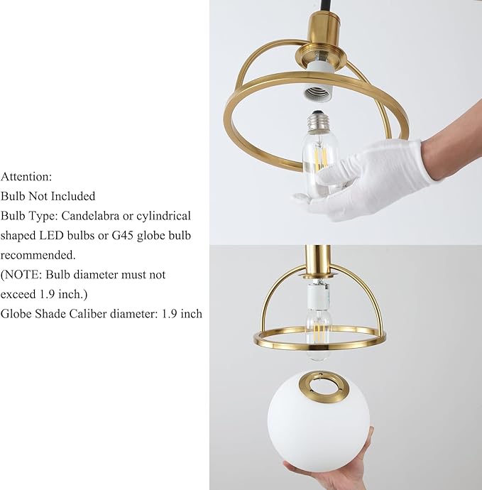 Modern Mid Century Globe Pendant Light,Brass Gold and Black Kitchen Island Pendant Lighting with Milk White Glass Shade,Hanging Pendant Light Fixtures for Living Room Bedroom