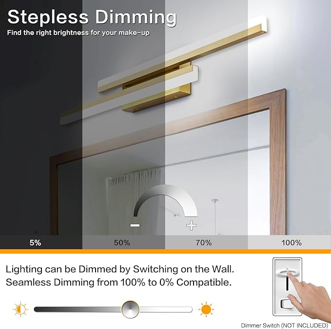 PRESDE 40 Inch LED Vanity Light Brushed Gold Bathroom Light Fixtures Over Mirror Modern Bath Lighting Bar 5CCT