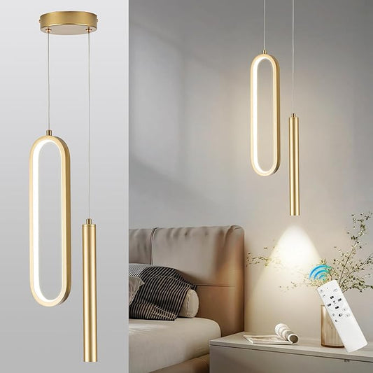 Gold Modern Mini LED Pendant Light with Remote Control, 24W 3-Color Temp Stepless Dimmable Ceiling Hanging Light for Bedroom Kitchen Island Dining Room Foyer Entryway