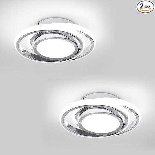 CANEOE 2 Packs Small Modern LED Ceiling Light,2 Rings Creative Design Ceiling Lamp Indoor Hallway Lighting Fixtures for Hallway Living Room Bedroom Kitchen Office (Chrome)