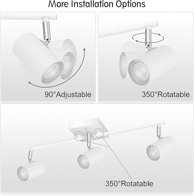 3 Light Track Lighting Fixtures Ceiling, White Kitchen Lighting Fixtures Ceiling, Track Lights Ceiling, Rotatable Light Heads, Modern Track Lights for Living Room,GU10 Bulb Not Included