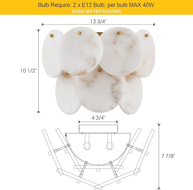 Modern Farmhouse Wall Sconces, Alabaster Sconce Lighting for Living Room, Marble Sconce Wall Light Fixtures for Bedroom Entryway Bathroom, 1 Pack