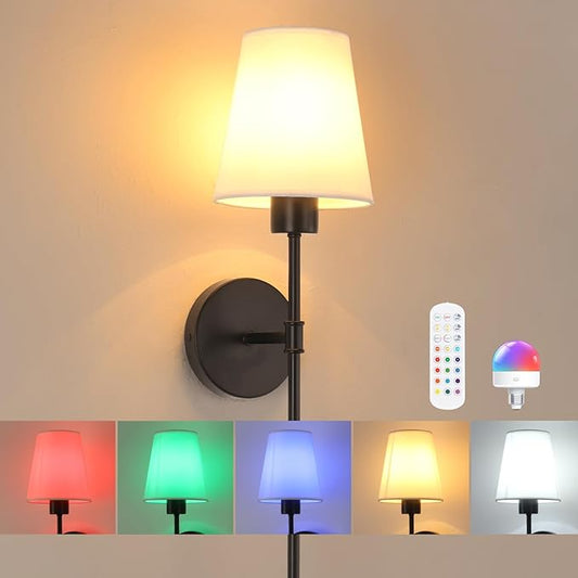 Shenmoyl Battery Operated Wall Sconce, 120H Usage Time 22.6" Rechargeable Wall Light with Dimmable Bulb, 12 Colors Wall Sconce for Bedroom Living Room, Black