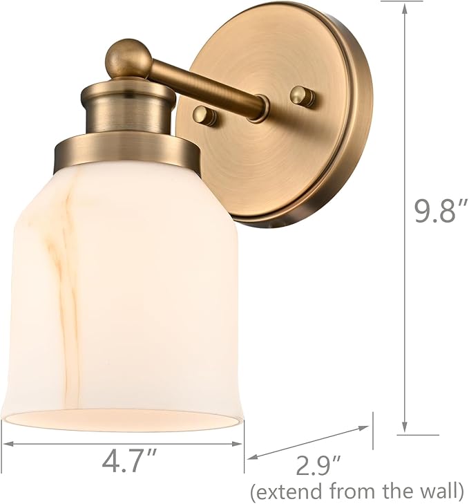 HYDELITE Vintage Wall Sconce Gold Vanity Light with Bell-Shaped Glass Indoor Brass Wall Light for Bathroom Living Room Bedroom Hallway Washroom E26 Base
