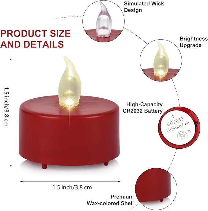Battery Operated Tea Lights Candles, Flameless Electric Fake Candle, 100 Pack Realistic Flickering Votive Led Tealights, Long Lasting 200+ Hours, for Wedding Festival Decoration (Red)