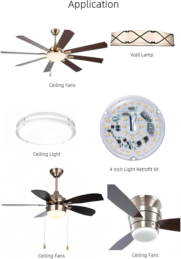4 inch LED Retrofit Light Kit for Ceiling Fan Light Replacement Panel PCB 18W Color Temperature Adjustable 3000K 4500K 6000K 2200LM 120V CRI90 Dimmable