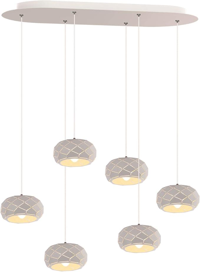 Crust 6 Mini Pendant Lighting White - LED Hanging Light Fixture for Kitchen Island, Bar, Foyer - Cluster Pendants - Dimmable, Adjustable Wire, Lamp Bulb Included