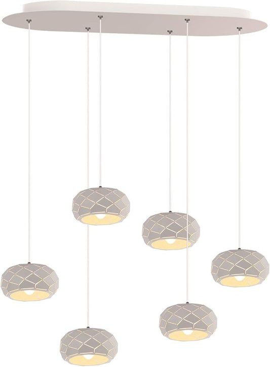 Crust 6 Mini Pendant Lighting White - LED Hanging Light Fixture for Kitchen Island, Bar, Foyer - Cluster Pendants - Dimmable, Adjustable Wire, Lamp Bulb Included