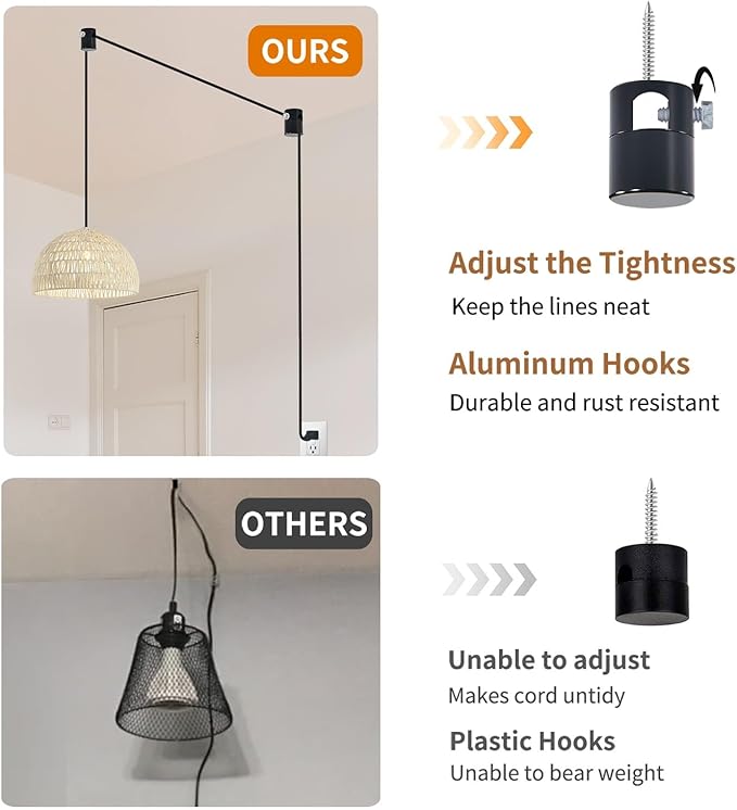 6 Pack Upgrade Ceiling Hooks for Hanging Lights, Black Swag Hooks for Ceiling Light, Aluminum Swag Hook Super Load, Modern Hook for Hanging Light Fixture,Pendant Lights Cord-Easy to Use