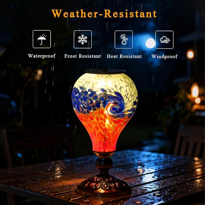 Outdoor Solar Lantern Waterproof Glass Table Lamp 9.8" H Hot Air Balloon Solar Lanterns Led Garden Lights for Patio Desk Garden Yard Tabletop Decor Ideal Gifts(Blue-Red)