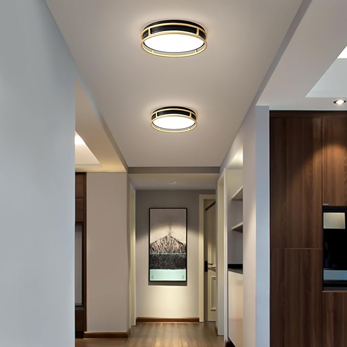 Pevfah Modern Flush Mount Ceiling Light, 5CCT 2700 K-6000 K Dimmable Black and Gold Ceiling Lighting Fixture, Minimalist Round LED Ceiling Lamp for Bedroom, Kitchen, Hallway, Laundry Room-12.6 Inch