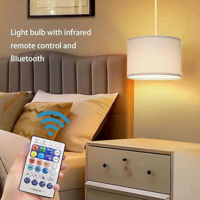ZSLAIFU 15FT Plug in Pendant Light, Hanging Lamp with Switch, Flaxen Hanging Lights with Plug in Cord, Pendant Lamp with Remote Control，Pendant Light Fixture for Living Room Bedroom Farmhouse
