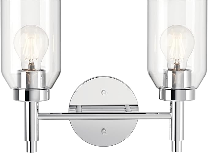 Kichler Madden 2-Light Bathroom Vanity Light Fixture with Clear Glass in Chrome, Modern Wall Mount Lighting for Mirror Over Single or Double Vanity (10.5" x 14.25"), 55184CH