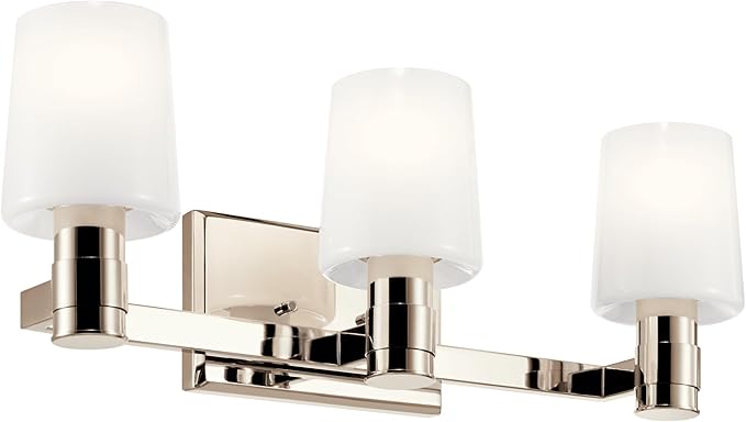 Kichler Adani 3-Light Bathroom Vanity Light Fixture, Modern 24" Vanity Light with Opal Glass in Polished Nickel for Bathroom or Powder Room (8.25" x 24"), 55176PN