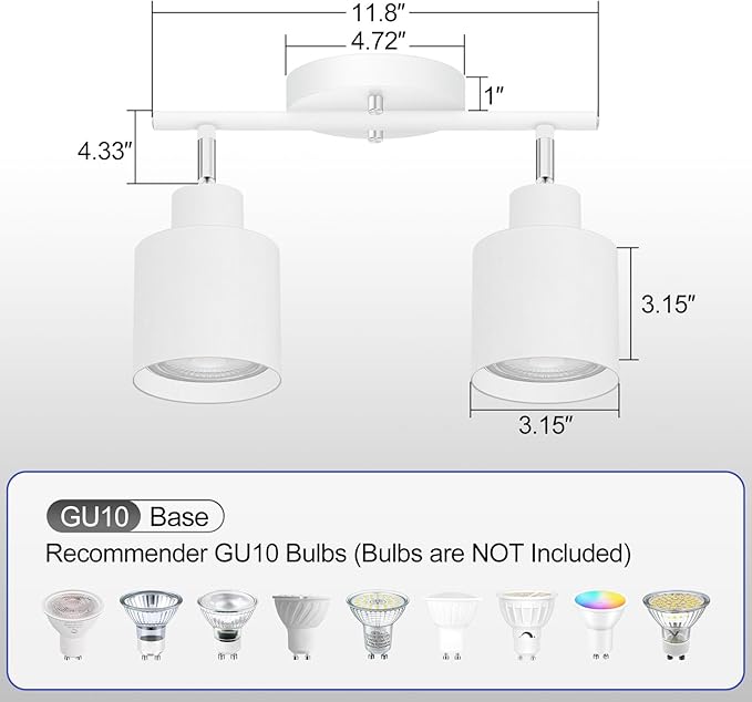 BoostArea 2-Light Led Track Lighting,White Ceiling Lighting Fixtures,Wall Sconces Ceiling Spotlight with Foldable Light Arms for Kitchen, Closet, Bedroom,GU10 Socket, Bulbs Not Included