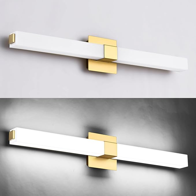 ZUZITO 32in Gold Bathroom Light Fixtures Modern LED Vanity Lights Bar 22W Acrylic Bath Wall Lighting Bright White 6000K