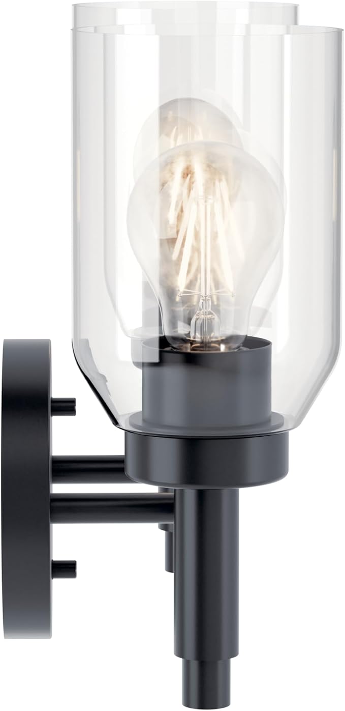 Kichler Madden 2-Light Bathroom Vanity Light Fixture with Clear Glass in Black, Modern Wall Mount Over Mirror for Single or Double Vanity (10.5" x 14.25"), 55184BK