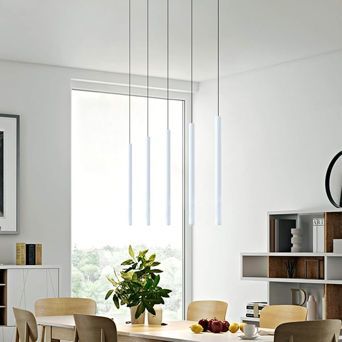 CANALIS 5 Mini Pendant Lighting White - LED Hanging Light Fixture for Kitchen Island, Bar, Foyer - Cluster Pendants - Dimmable, Adjustable Wire, Lamp Bulb Included