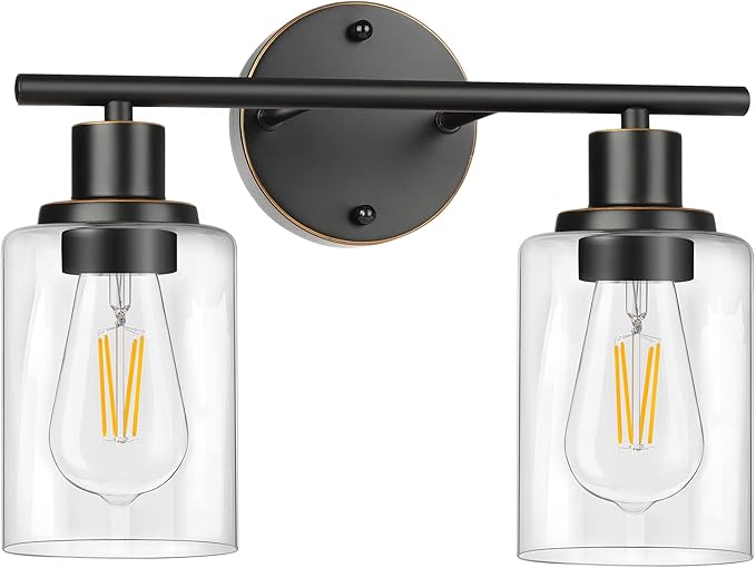 FOLKSMATE Bathroom Light Fixtures, 2-Light Oil Rubbed Bronze Vanity Light, Vintage Wall Sconces Lighting, Modern Bath Wall Mounted Lighting with Glass Shade, Porch Lamp for Mirror, Living Room