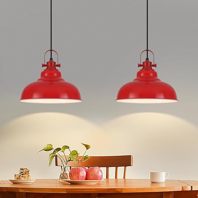 Red Pendant Lights Kitchen Island, 2 Pack Kitchen Island Lighting, Farmhouse Pendant Light Fixtures (11.41" W), Island Pendant Light for Kitchen, Restaurants, Cafes