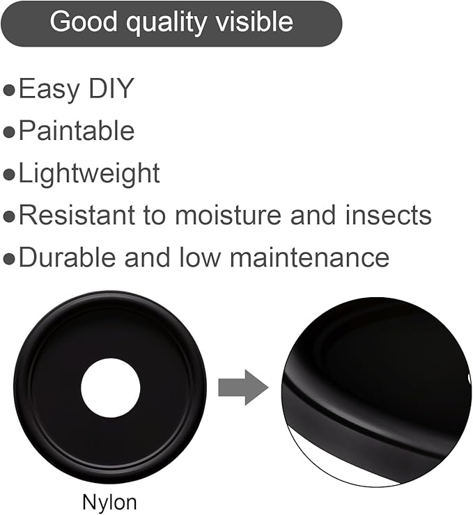 EIFHYT Molded Nylon Ceiling Medallion for Light Fixtures and Ceiling Fans 13"OD x 4"ID x 1-1/8"P (Fits Canopies up to 10-1/4") Black