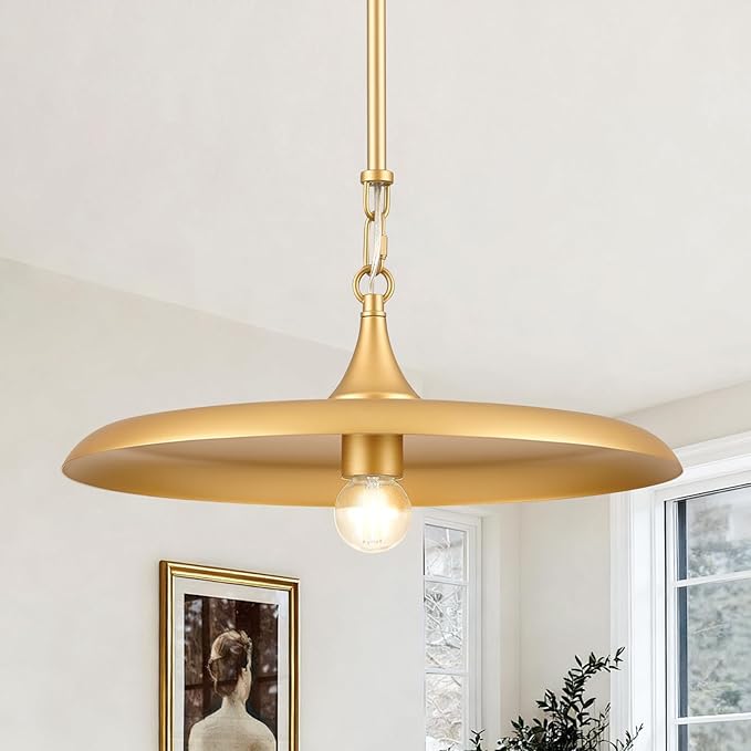 Gold Pendant Light 15.7in Pendant Lights Kitchen Island Pendant Light Fixture with Adjustable Brass Gold Modern Pendant Lighting for Dining Room Kitchen Sink, E26
